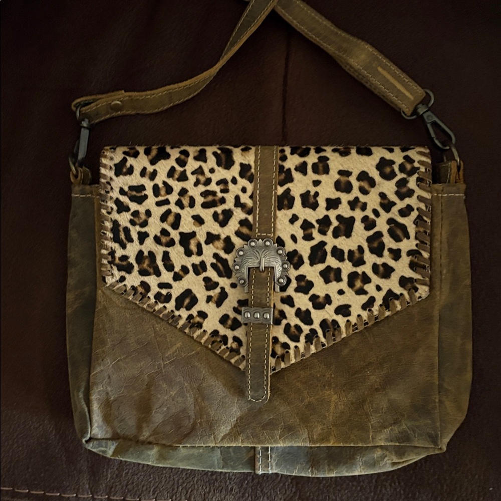 Myra Bag Crossbody Women's Purse Swish Leather and calf hair Bag Cheetah Print